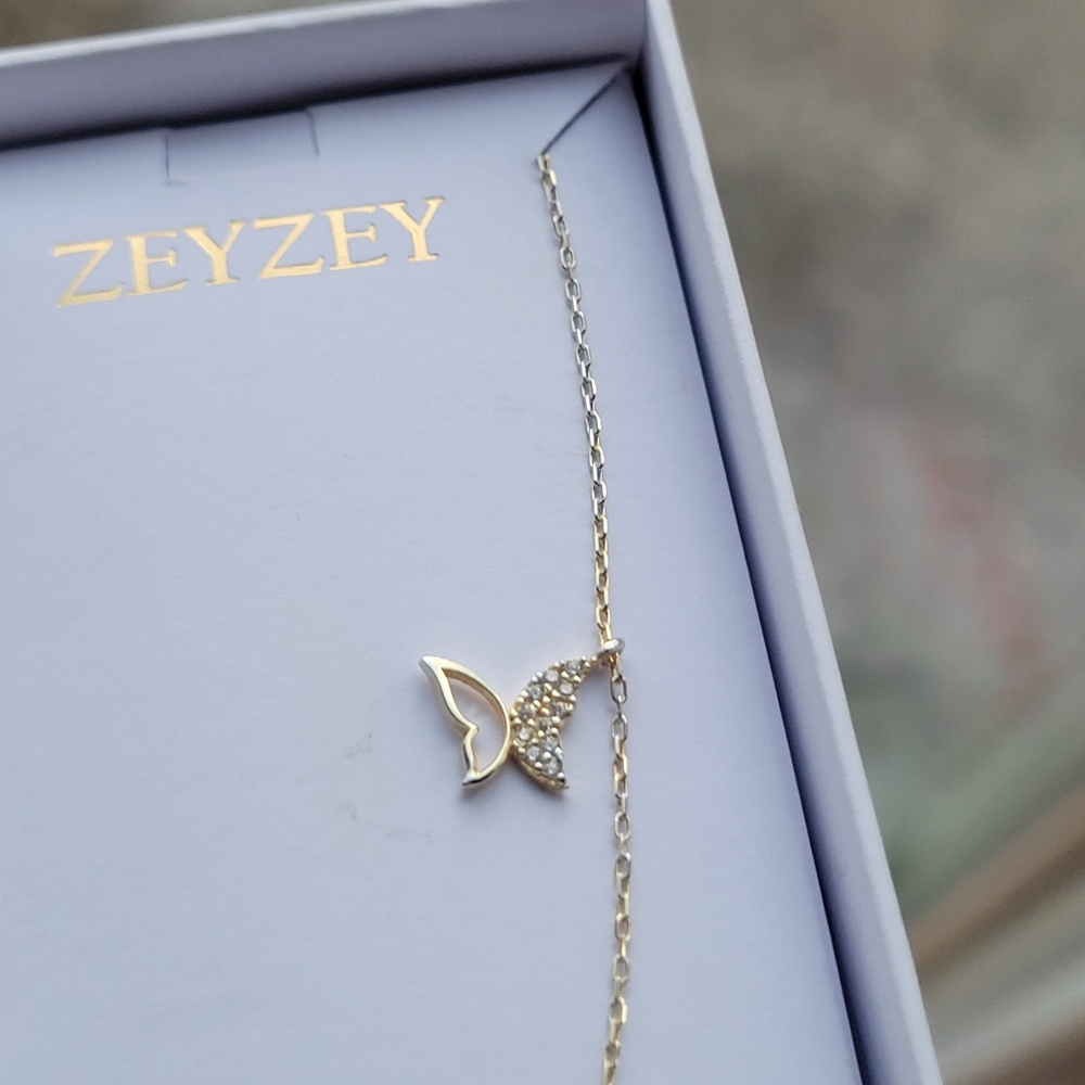 ZEYZEY 18k gold plated sterling silver butterfly necklace 16" + 2" - Picture 5 of 8